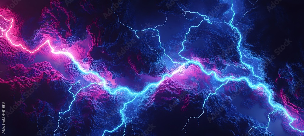 Poster a neon-lit thunderstorm where ai-generated lightning strikes in mesmerizing patterns