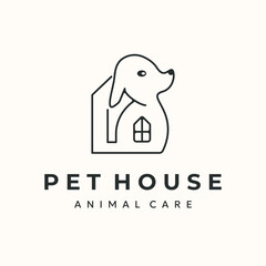 pet house line art logo vector minimalist illustration design, dog house symbol design