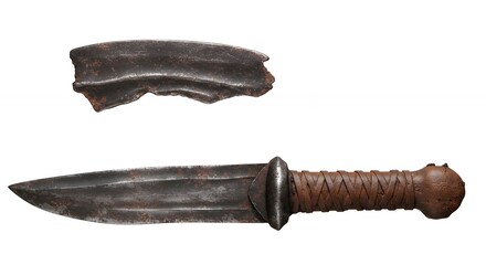 Antique dagger fragments archaeological artifact