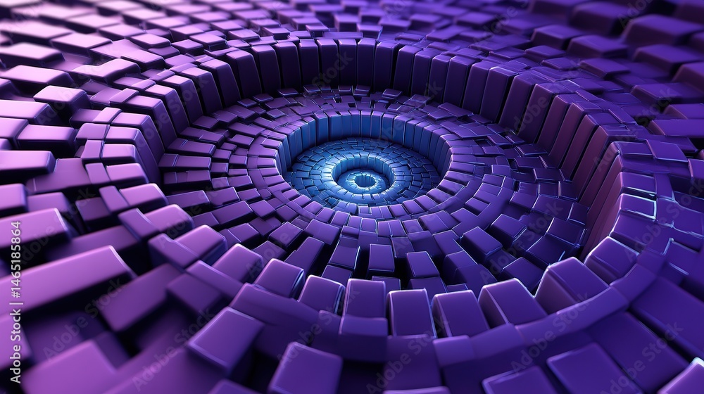 Poster 3d render of an abstract pattern made from cubes, arranged in the center