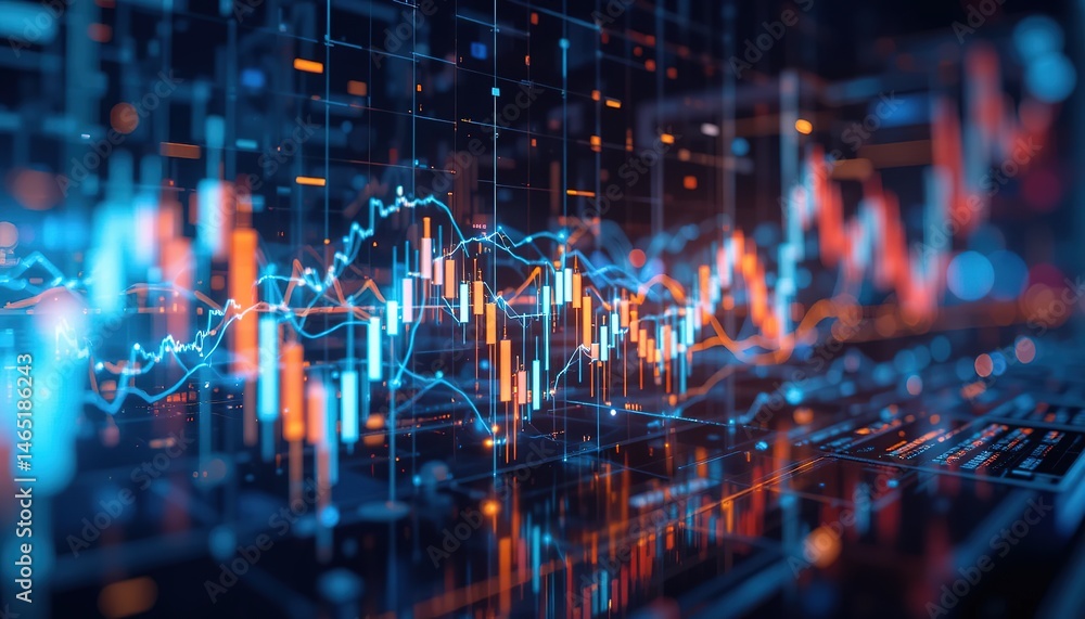Poster dynamic financial data visualization on a futuristic interface