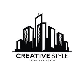 Tree icon, city icon, city logo, Green City Silhouette with Tree, Wind Turbine, and Buildings Eco-Friendly Urban Vector Concept.