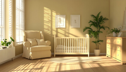 Naklejka premium Baby room interior with comfortable crib and armchair