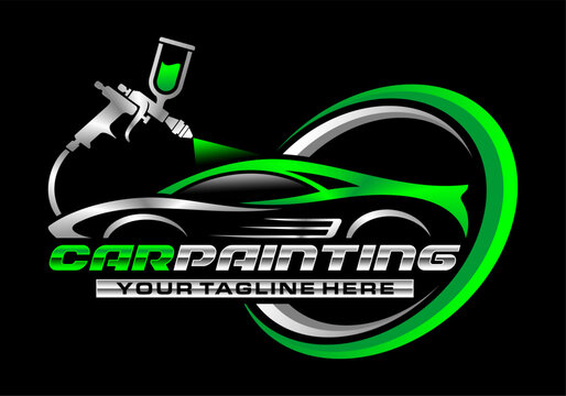 Car painting logo vector illustration template. Lettering design icon with black background