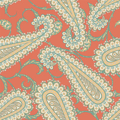 Vector seamless paisley pattern. Vintage flowers background. Decorative ornament backdrop for fabric, textile, wrapping paper, card, invitation, wallpaper, web design