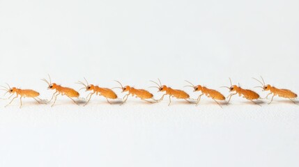 Obraz premium A group of thrips in a straight line against a plain white background