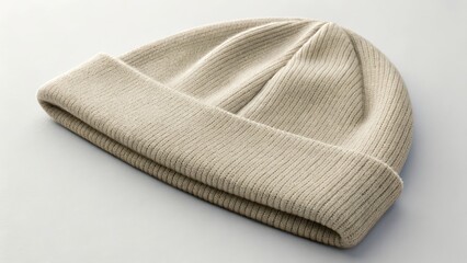Close up of a folded beige knit beanie mockup