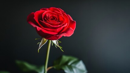 Fototapeta premium Single Red Rose Close Up Dark Background Elegant Flower Photography