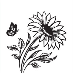 Sunflower Silhouette Vector Design - Floral Graphic Illustration