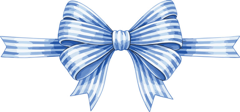 Blue and white striped bow in watercolor style