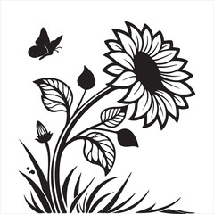 Sunflower Silhouette Vector Design - Floral Graphic Illustration