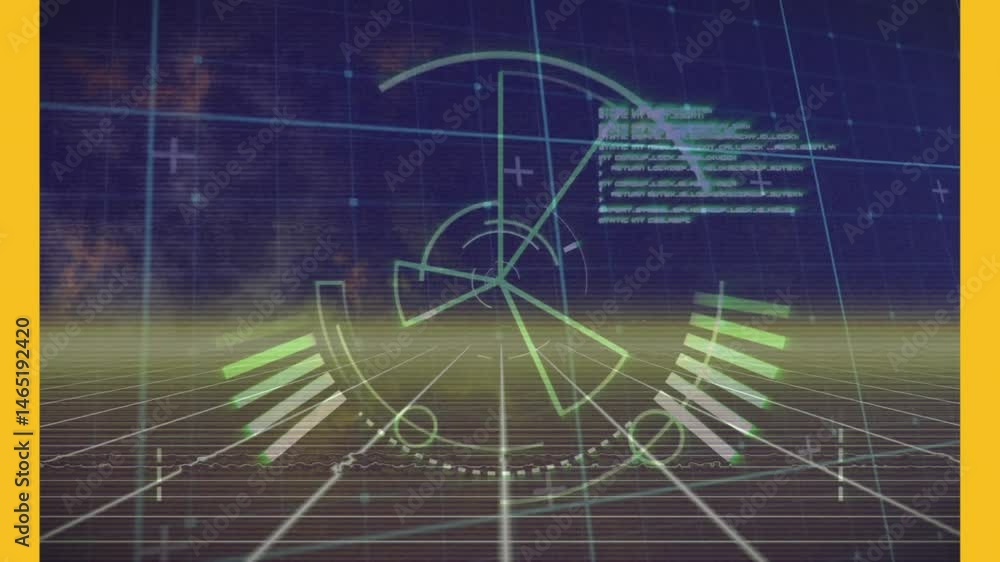 Aufkleber futuristic interface displaying translucent green hud graphic on 3d grid, featuring radial segments