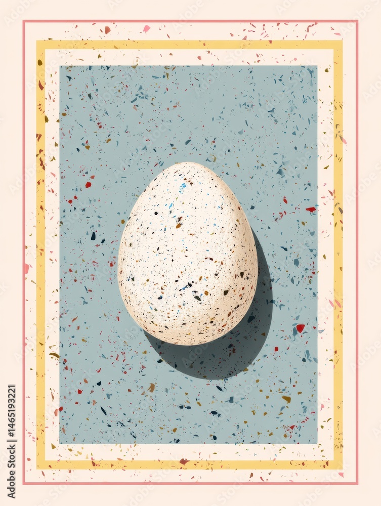 Poster Speckled Egg With Pastel Texture Placed in a Flat Frame Showcasing Intricate Details Against a Soft Background Generative AI
