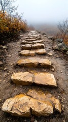 Stone Steps Trail Through Foggy Mountain Landscape