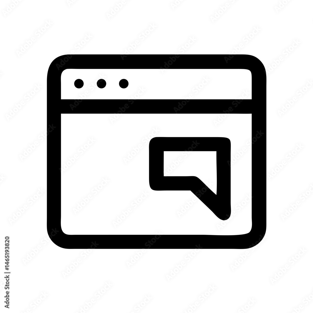 Poster browser window with speech bubble icon for website communication and social media interaction concep