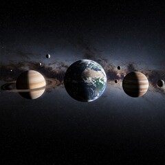 Panoramic View of Planets Floating in Space
