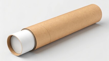Brown cardboard tube partially opened mockup