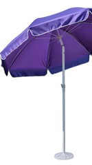 Purple Outdoor Umbrella with White Trim and Stand on White Background