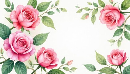 Delicate watercolor roses, intertwined leaves, soft pastel hues, art, vintage