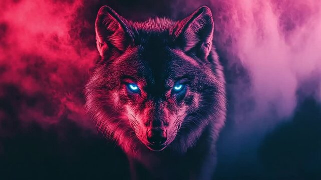 Ferocious wolf in vibrant neon smoke