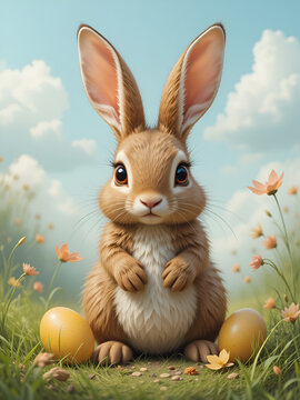 conejo de pascuas con sus huevos
