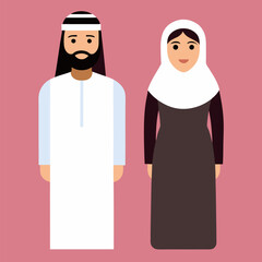 Arabian man and beautiful woman vector on colorful background.