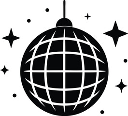disco ball with stars silhouette vector illustration, disco ball icon 