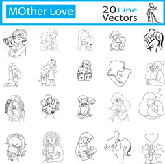 Mother & Child Love Vectors – Heartwarming Illustrations- Mother's Day 