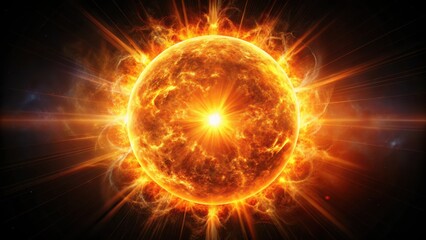 Fototapeta premium Solar Flare on Black Background, electromagnetic radiation, radiant beam