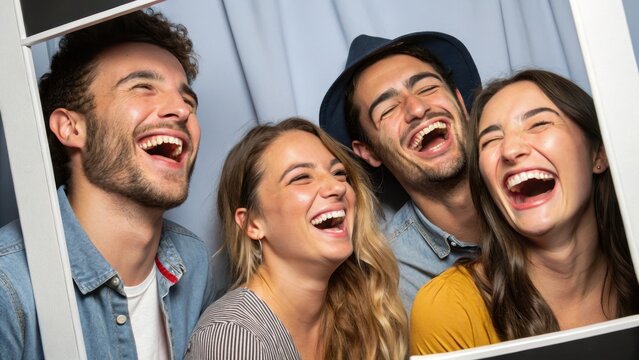Laughter and levity among friends photo booth candid moments fun environment group shot