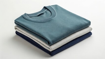 Stack of folded sweaters on white surface mockup