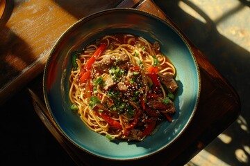 Chow Mein Noodles with Vegetables and Beef, chinese stir fried noodle with beef or pork and vegetable