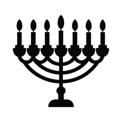 a menorah glowing candles vector art silhouette