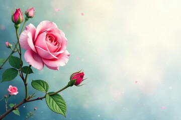Obraz premium Delicate watercolor rose buds, climbing vines, summer, print, delicate