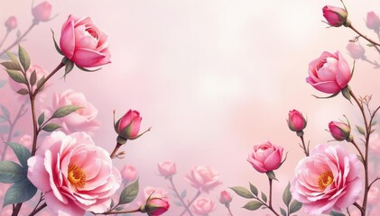 Delicate watercolor rose buds repeat on a soft blush background , rose pattern, watercolor, seamless