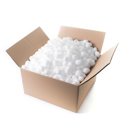 Cardboard box filled with packing peanuts.