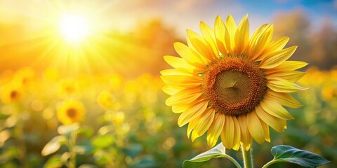 Fototapeta premium Golden sunflower with shiny yellow leaf, botanical, sunny day, botanical, sunny day, flower