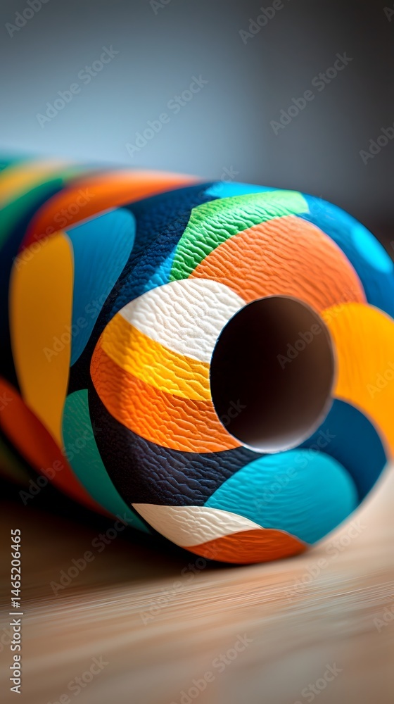 Poster abstract colorful rolled paper packaging with geometric patterns