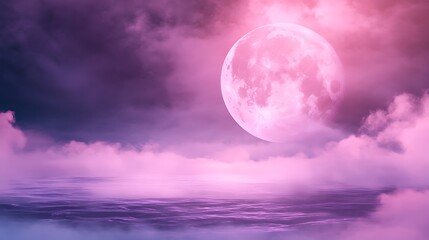 Fototapeta premium Dramatic full moon in a pink and purple cloudscape atmospheric night scene