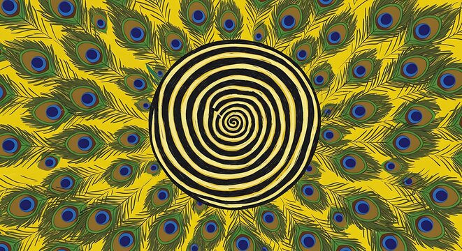 Abstract Spiral Pattern with Peacock Feathers