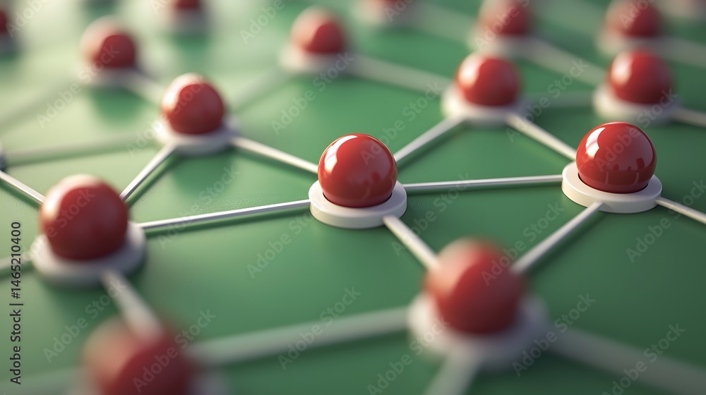 Poster abstract network visualization red spheres connected on green background