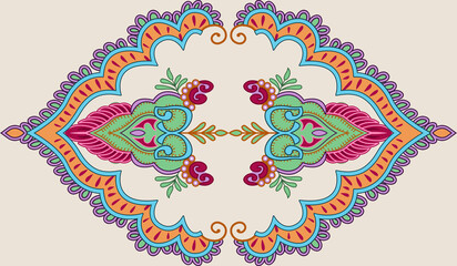 Digital Textile Motif with Floral and Border Elements.