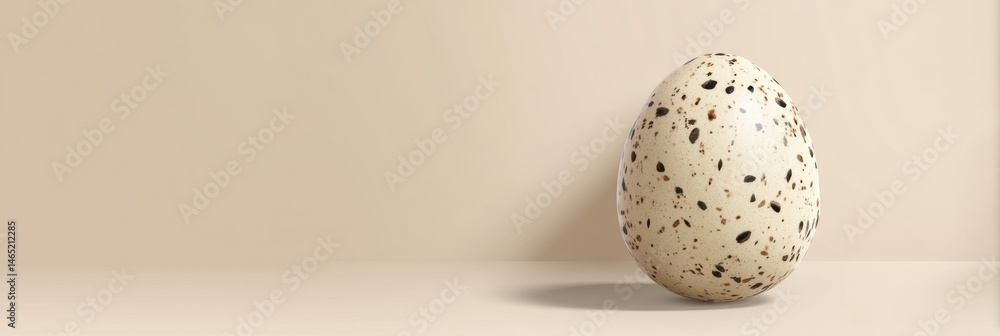 Aufkleber Speckled Egg Illustration Resting Gently in Corner of Soft Beige Background Creating a Tranquil and Serene Atmosphere Generative AI
