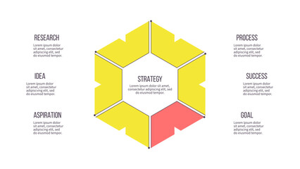 Business infographic template. Hexagon chart with six options, steps. Vector chart.