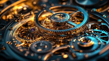 Intricate golden gears and mechanisms of a watch