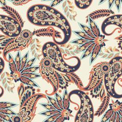 Paisley Seamless Vector Pattern. Indian floral motifs for fabric designs