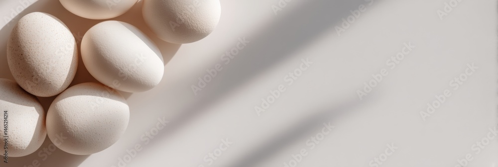 Poster Light Casting Subtle Shadows on White Eggs in a Clean Space Ideal for Branding Opportunities Generative AI