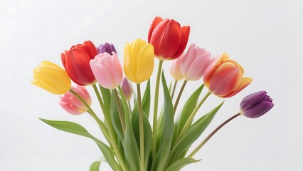 A long bed of tender tulips in a pot, showcasing vibrant colors and fragile beauty under the spring sun
