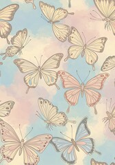 Pastel Butterfly Pattern, Watercolor Design
