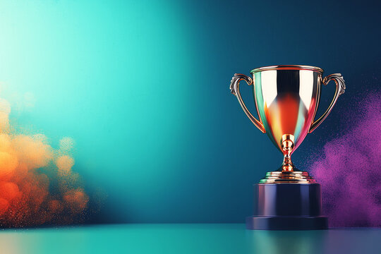 Golden Trophy of Achievement: A beautifully rendered golden trophy stands prominently against a vibrant gradient background, exuding an aura of achievement and success.
